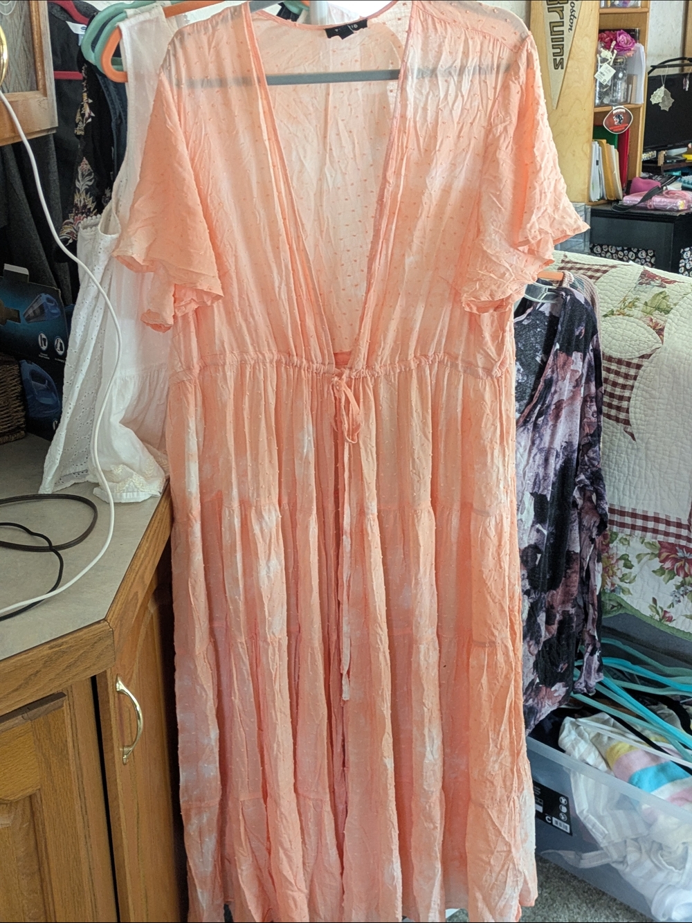 torrid Peach Tiered V-Neck Maxi Robe with Drawstring